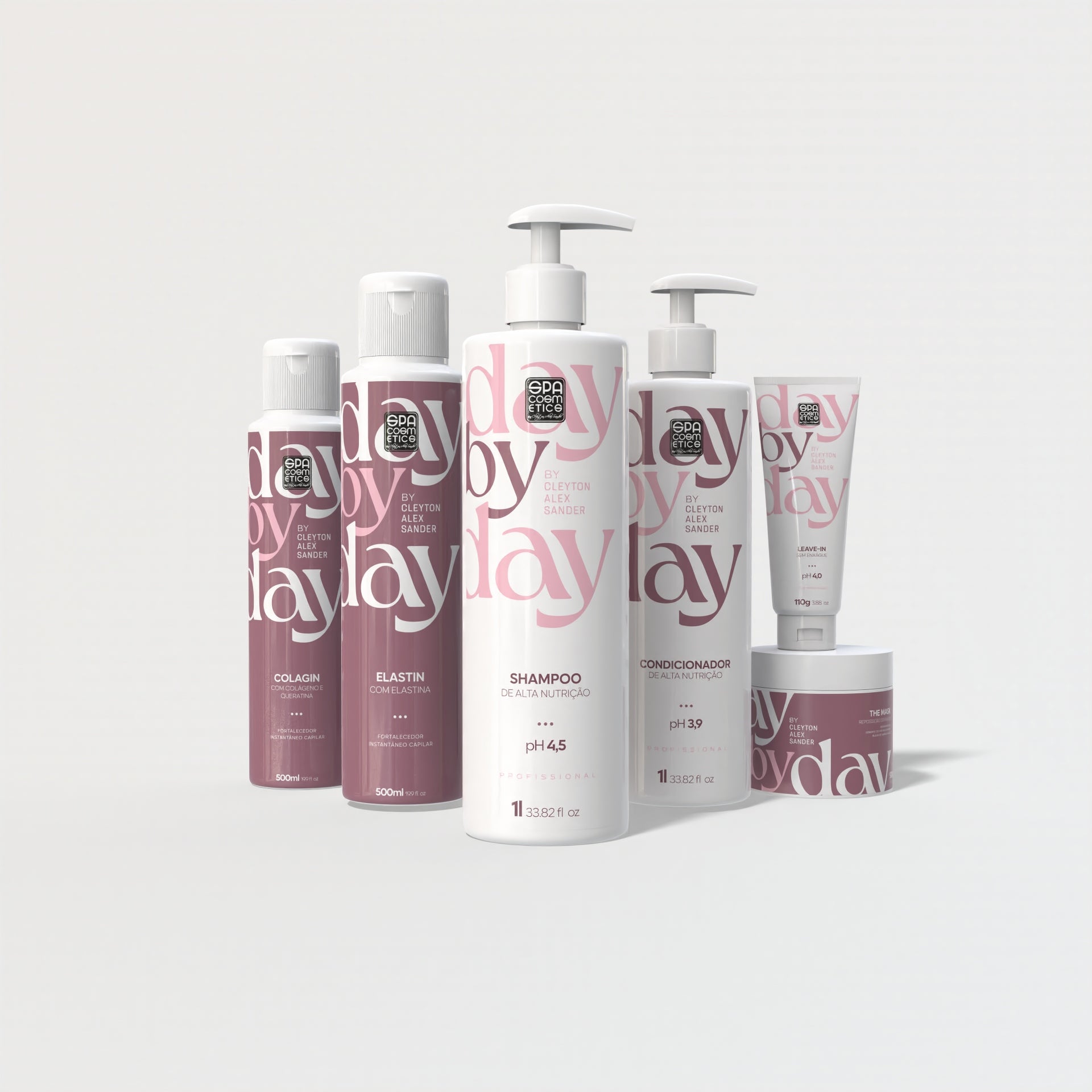 Kit Profissional Day By Day - Shampoo , Condicionador ,Máscara , Colagin & Elastin & Leave-in